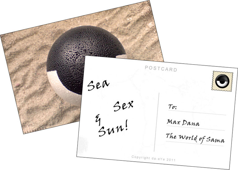 da-eYe, the 'Sea, Sex and Sun' postcard