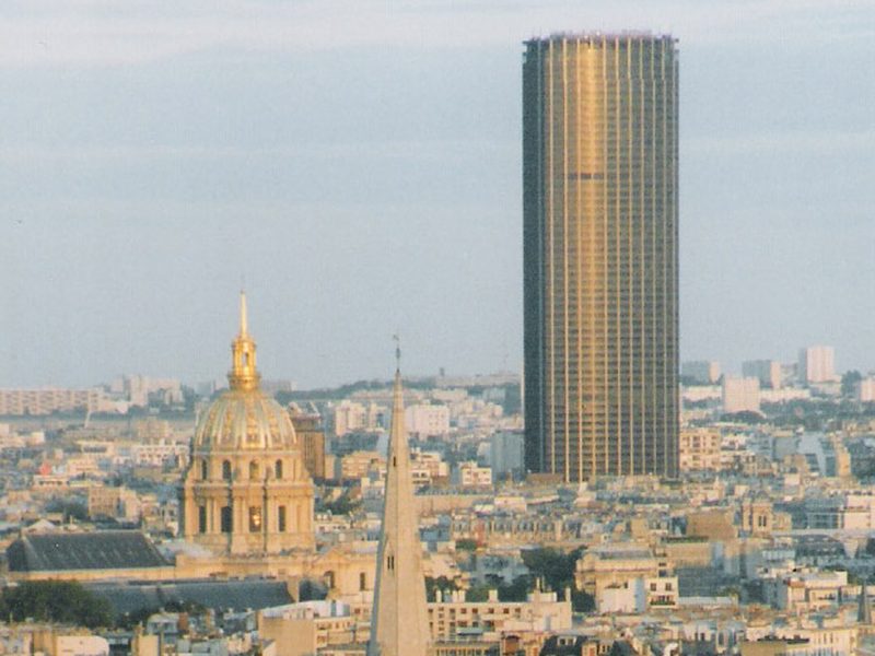 The Montparnasse Tower rising above the rooftops of Paris